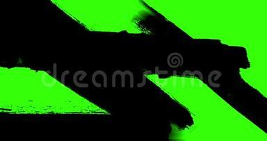 多抽象<strong>泼墨</strong>颜料刷横向笔划黑色过渡键绿屏背景