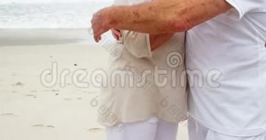年长夫妇在海滩上互<strong>相拥</strong>抱
