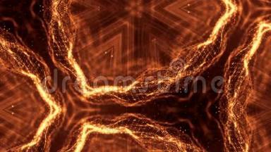 发光粒子形成科幻宇宙背景.. 循环三维动画。 金红色对称结构