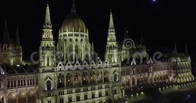 高质量的高质量的哥特式风格匈牙利议会大厦空中镜头