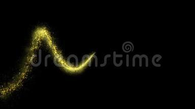 金色闪光的星尘波的痕迹闪闪发光的粒子在黑色的背景。 太空彗星尾巴。 金色飞行粒子