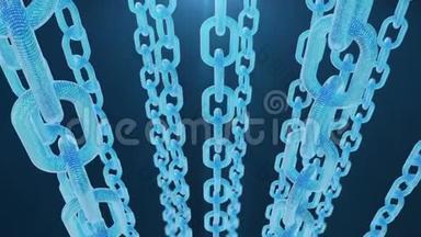 3D插图<strong>数字区块链</strong>代码。 连锁网络。 蓝色背景。 网络概念，加密<strong>货币</strong>