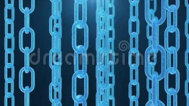 3D插图数字区块链代码。 连锁网络。 蓝色背景。 网络概念，加密货币