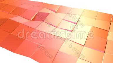 抽象简单的粉红色橙色低聚三维表面作为简单的背景。 软几何低聚运动背景