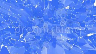 抽象简单的蓝色挥动三维网格或网格作为网络空间。 蓝色几何振动环境或脉动数学