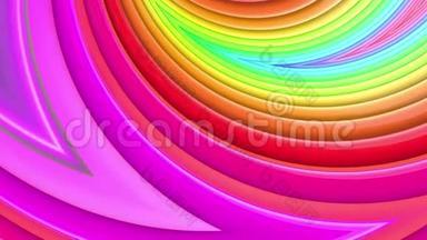 抽象3d无缝亮背景在4k.. 彩虹五彩条纹在简单的卡通创意中循环移动