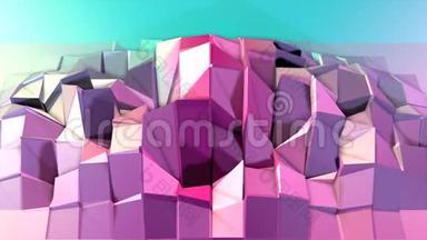 抽象简单的蓝色粉红色低聚三维表面作为超现实景观。 软几何低聚运动背景