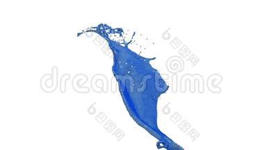 蓝色油漆飞溅在空气中拍摄的慢运动与阿尔法通道使用阿尔法面具卢玛哑光。 彩色液体飞舞