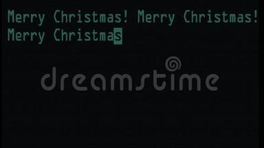 手写圣诞快乐字写在绿色旧LED液晶管电脑显示屏关闭像素动画片-
