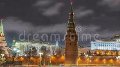 冬季夜晚的克里姆林宫景色。 俄罗斯