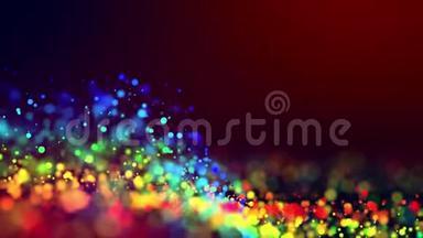 抽象闪光4k背景与闪亮的bokeh，闪闪发光的多色粒子为明亮的节日活动。 使用美洲狮