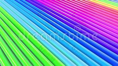 彩虹颜色抽象条纹，<strong>背景</strong>在4k与明亮的光泽油漆。 平滑的无缝动画<strong>渐变色</strong>