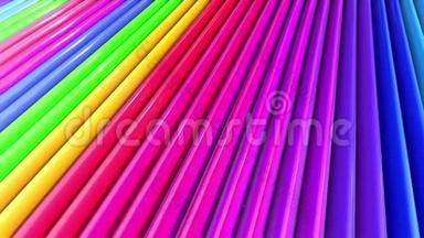 彩虹颜色抽象条纹，背景在4k与明亮的光泽油漆。 平滑的无缝动画<strong>渐变色</strong>