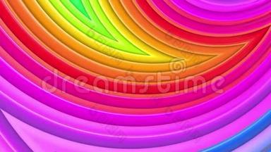 彩虹颜色抽象条纹，背景在4k与明亮的光泽油漆。 平滑的无缝动画渐变色