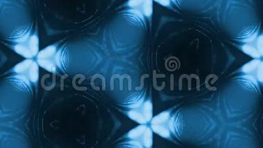 形成细胞的粒子的复杂蓝色组成。 三维循环平滑粒子动画与万花筒效果