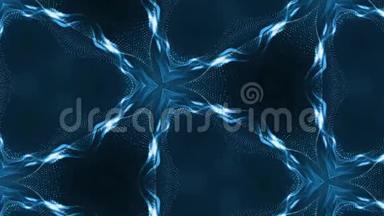形成细胞的<strong>粒子</strong>的复杂蓝色组成。 三维循环平滑<strong>粒子</strong>动画与万花筒<strong>效果</strong>