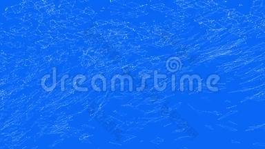 抽象简单的蓝色挥动三维网格或网格作为分形环境。 蓝色几何振动环境或脉动