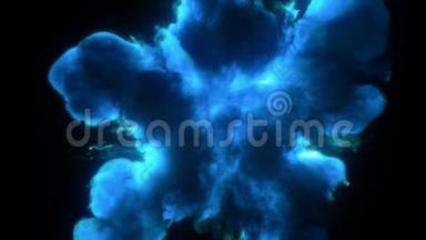 蓝色燃烧，彩色烟雾，粉末，爆炸，液体，墨水，微粒，阿尔法哑光