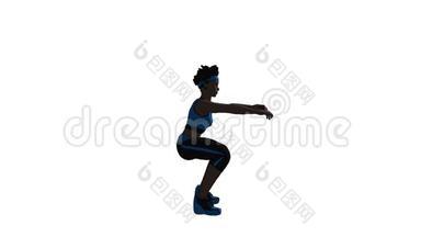 <strong>椿</strong>阴影三维动画的妇女在健身器材做空气蹲。