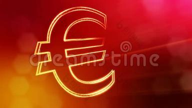 欧洲标志的动画图标或徽章。 金融背景由辉光粒子作为图像全息图。 三维环