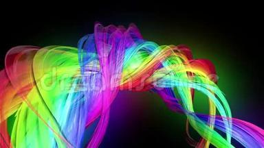 以霓虹灯为抽象背景的4k彩色循环彩虹彩色磁带动画