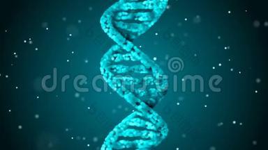 DNA密码飞了进来。 摘要三维多角形线架DNA DNA代码。 摘要三维多角形线架DNA。 循环动画
