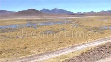 智利阿塔卡马沙漠的湖泊和山脉景观