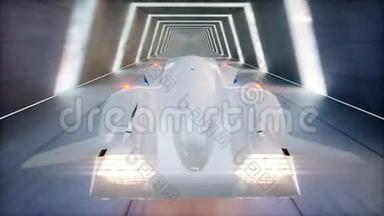 未来派<strong>飞车</strong>快速驾驶在SCI FI隧道，科里多。 未来的概念。 动画是可循环的。