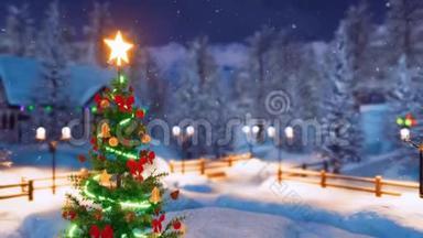 雪夜高寒村的圣诞树