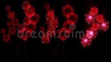 红色<strong>烟花</strong>作为新年、圣诞节或其他庆祝活动的节日背景。 <strong>烟花表演</strong>被隔离在黑色上