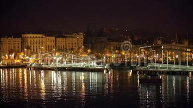 晚上在巴塞罗那的韦尔港。 西班牙