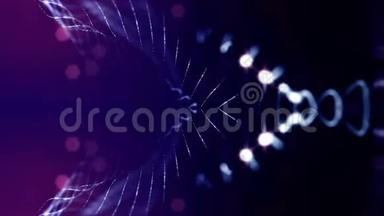 三维循环抽象粒子动画与发光粒子，如圣诞节或新年花环或火花形成摆动