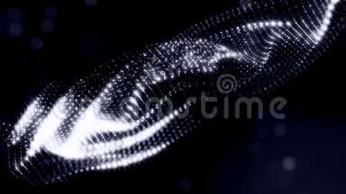 带有辉光粒子的循环科幻动画的三维渲染形成滚动结构。 像黑暗数码一样的无缝镜头