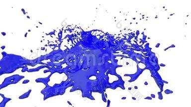 蓝色油漆喷泉3D白色背景与阿尔法<strong>通道</strong>使用阿尔法面具。 <strong>带</strong>涡旋液的喷泉顶部。 3D