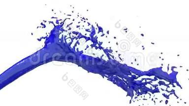 蓝色油漆喷泉3D白色<strong>背景</strong>与阿尔法<strong>通道</strong>使用阿尔法面具。 <strong>带</strong>涡旋液的喷泉顶部。 3D