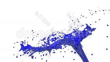 <strong>蓝色</strong>油漆喷泉3D白色背景与阿尔法<strong>通道</strong>使用阿尔法面具。 带涡旋液的喷泉顶部。 3D