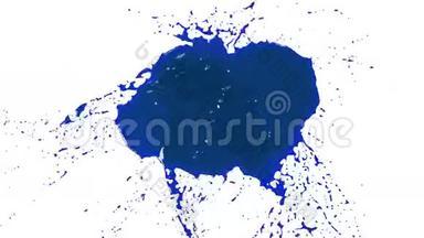 蓝色的水滴落下来，溅在白色上。 液体油