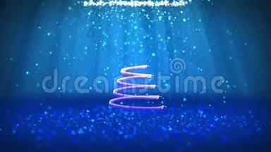 冬季主题广角镜头，为圣诞节或新年背景与复制空间。 圣诞树从中间的粒子