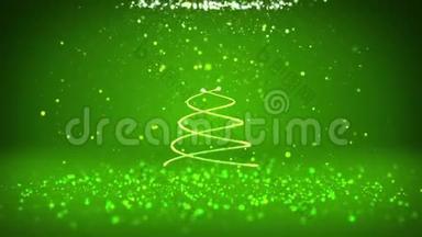 冬季主题<strong>广角镜头</strong>，为圣诞节或新年背景与复制空间。 圣诞树从中间的粒子