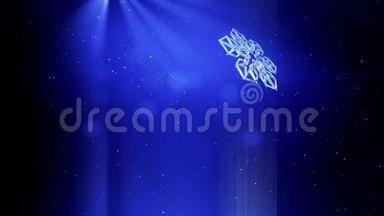 装饰的3d雪花在蓝色背景上在空中飞舞.. 用作圣诞节、新年贺卡或冬季环境的动画