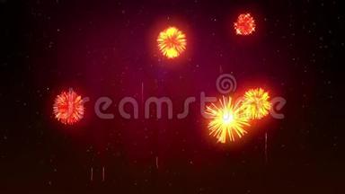 美丽的<strong>红色</strong>橙色烟花与激光表演<strong>冬季</strong>夜空在除夕。 丰富的烟火作为节日
