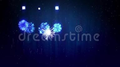 新年前夜，在冬天的夜空上用激光表演美丽的烟花。 丰富的烟花作<strong>为</strong>节日背景的新