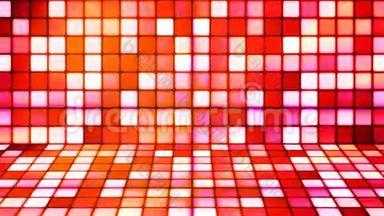 广播闪烁高科技立方体舞台，红色，抽象，循环，4K