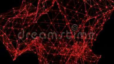 抽象红色挥动三维网格或网格的脉动几何物体。 用作抽象背景。 红色几何振动