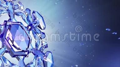 蓝色背景下水晶雪花三维图像
