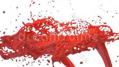 红色油漆喷泉3D白色背景与阿尔法<strong>通道</strong>使用阿尔法面具。 <strong>带</strong>涡旋液的喷泉顶部。 3D