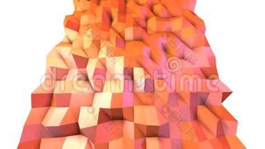 抽象简单的粉红色橙色低聚三维表面作为几何网格。 移动的软几何低聚运动背景