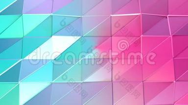 抽象简单的蓝色粉红色低聚三维表面作为未来的环境。 软几何低聚运动背景