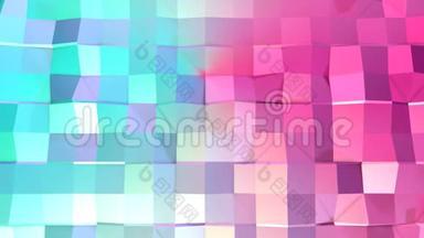 抽象简单的蓝色粉红色低聚三维表面作为几何网格。 移动的软几何低聚运动背景
