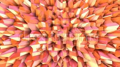 抽象简单的粉红色橙色低聚三维表面作为抽象的简单环境。 软几何低聚运动